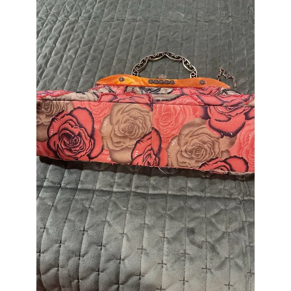 Vintage 1940‎ style Art Deco Lucite BAKELITE BEADED HANDBAG PURSE Rose Pattern